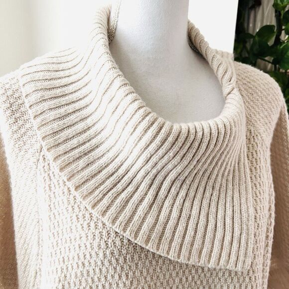 Lane Bryant Beige Wool Blend Oversize Sweater Asymmetrical Cowl Neck Plus 22/24 - Picture 2 of 9